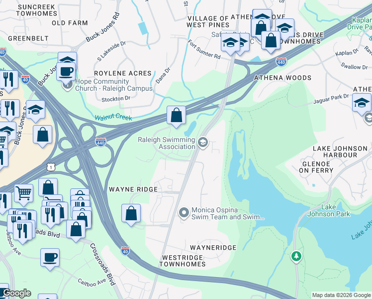 map of restaurants, bars, coffee shops, grocery stores, and more near None in Raleigh