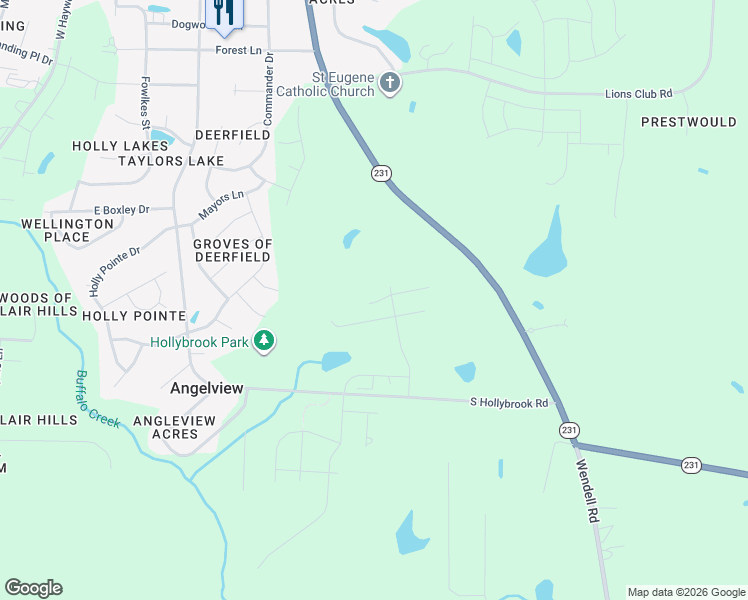 map of restaurants, bars, coffee shops, grocery stores, and more near 1427 South Hollybrook Road in Wendell