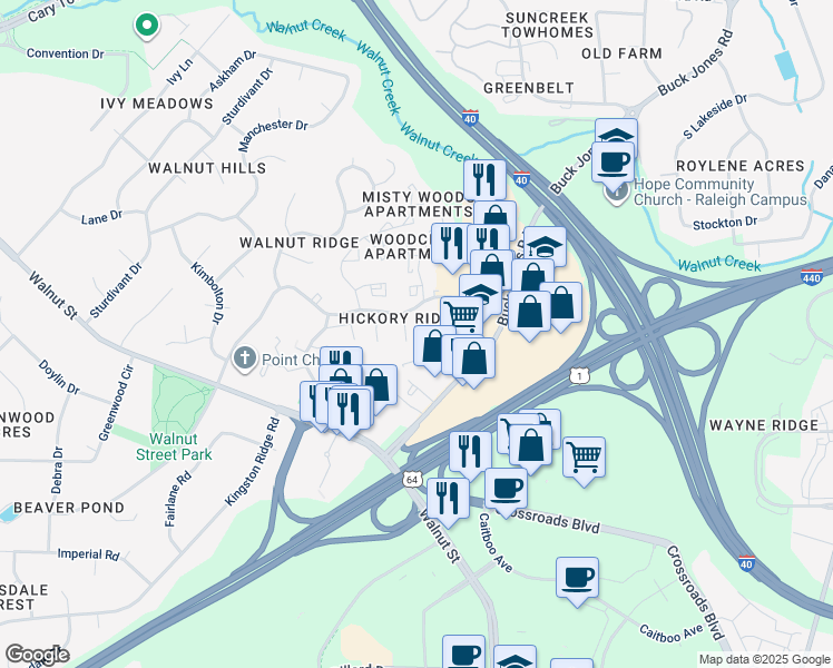 map of restaurants, bars, coffee shops, grocery stores, and more near 113 Noel Ann Court in Cary