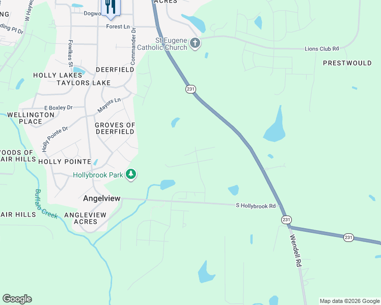 map of restaurants, bars, coffee shops, grocery stores, and more near 1427 South Hollybrook Road in Wendell