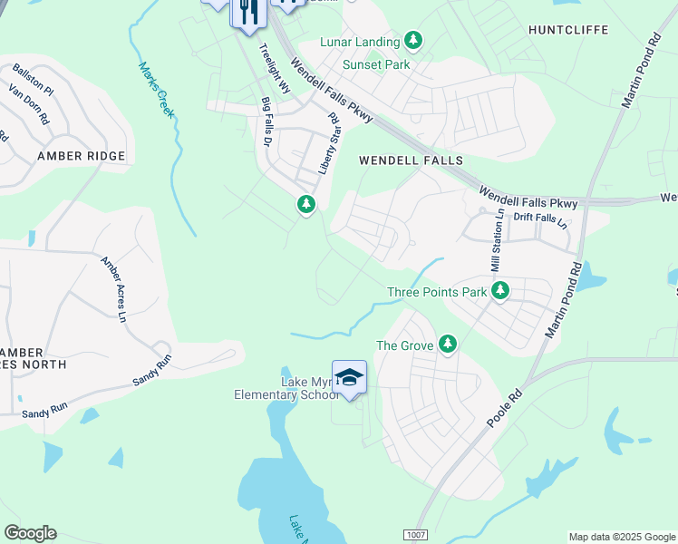 map of restaurants, bars, coffee shops, grocery stores, and more near 521 Daniel Ridge Rd. in Wendell