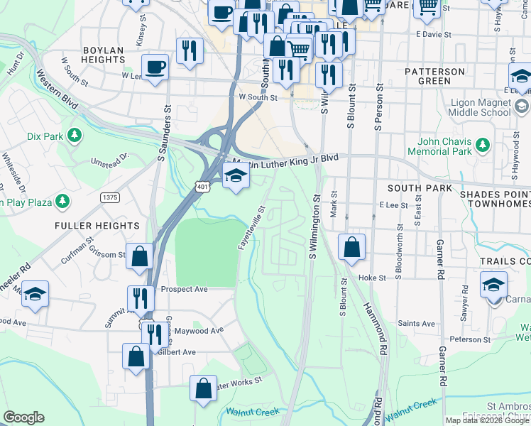 map of restaurants, bars, coffee shops, grocery stores, and more near 260 Vernon Haywood Circle in Raleigh