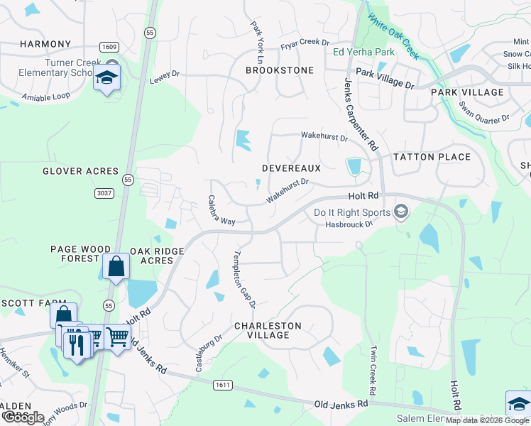 map of restaurants, bars, coffee shops, grocery stores, and more near 113 Del Rio Drive in Cary