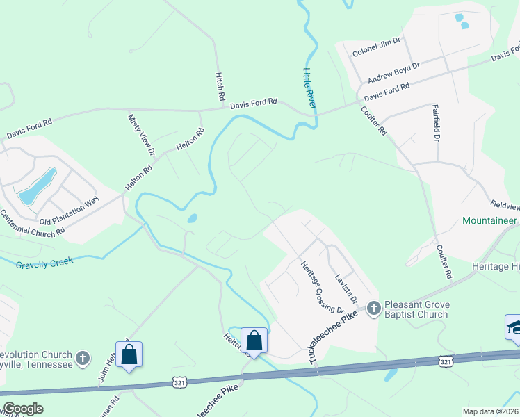 map of restaurants, bars, coffee shops, grocery stores, and more near 231 Heritage Crossing Drive in Maryville