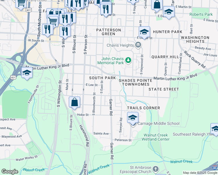 map of restaurants, bars, coffee shops, grocery stores, and more near in Raleigh