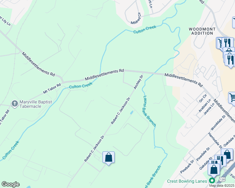 map of restaurants, bars, coffee shops, grocery stores, and more near 115 Atchley Apartments in Maryville
