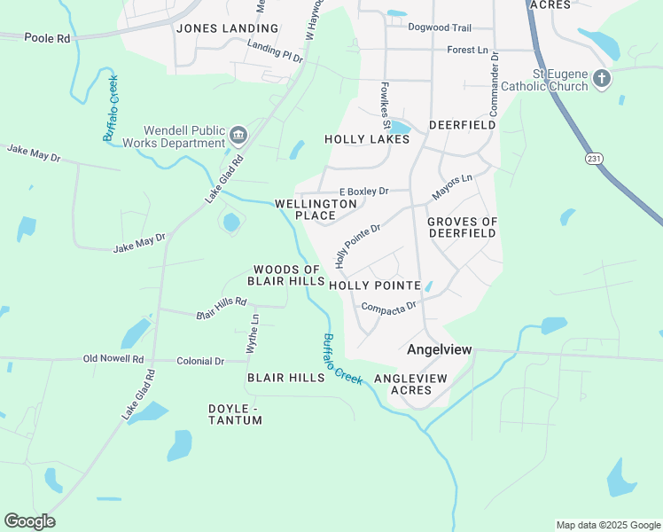 map of restaurants, bars, coffee shops, grocery stores, and more near 400 Helleri Court in Wendell