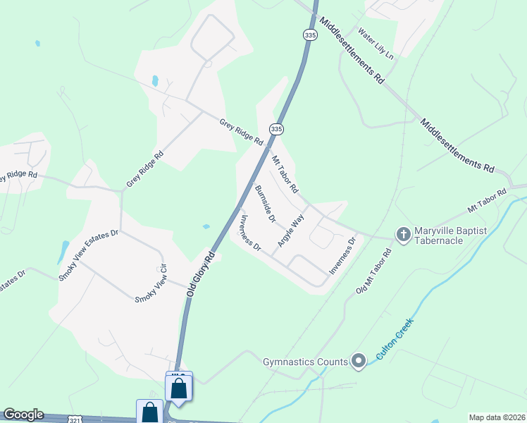 map of restaurants, bars, coffee shops, grocery stores, and more near 1721 Burnside Drive in Maryville