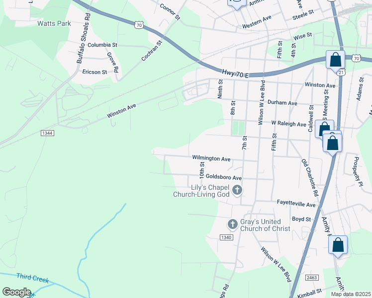 map of restaurants, bars, coffee shops, grocery stores, and more near 1307 11th Street in Statesville
