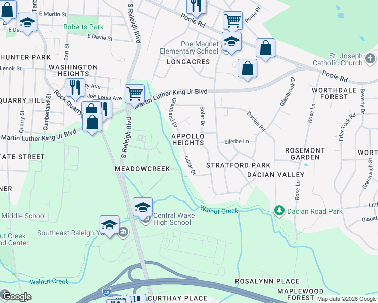 map of restaurants, bars, coffee shops, grocery stores, and more near in Raleigh