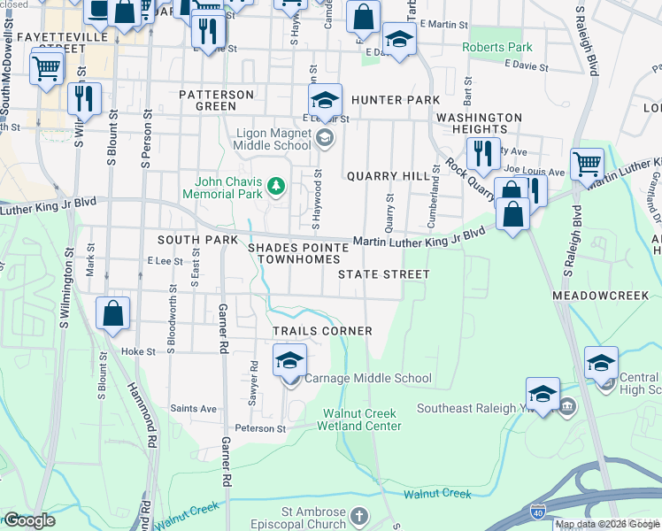 map of restaurants, bars, coffee shops, grocery stores, and more near 1006 Gregg Street in Raleigh