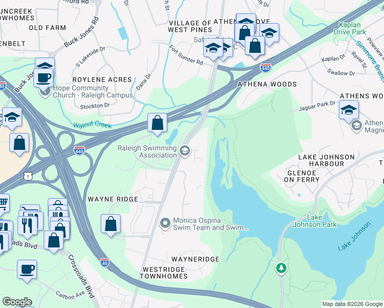 map of restaurants, bars, coffee shops, grocery stores, and more near 901 Jones Franklin Road in Raleigh