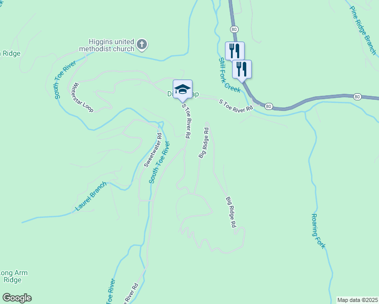 map of restaurants, bars, coffee shops, grocery stores, and more near 607 South Toe River Road in Burnsville