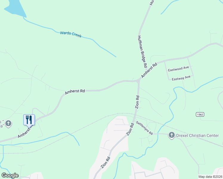 map of restaurants, bars, coffee shops, grocery stores, and more near 1024 Amherst Road in Morganton
