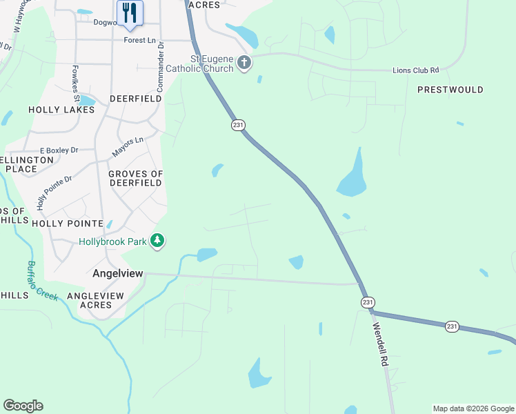 map of restaurants, bars, coffee shops, grocery stores, and more near 655 South Selma Road in Wendell
