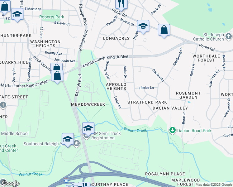 map of restaurants, bars, coffee shops, grocery stores, and more near in Raleigh