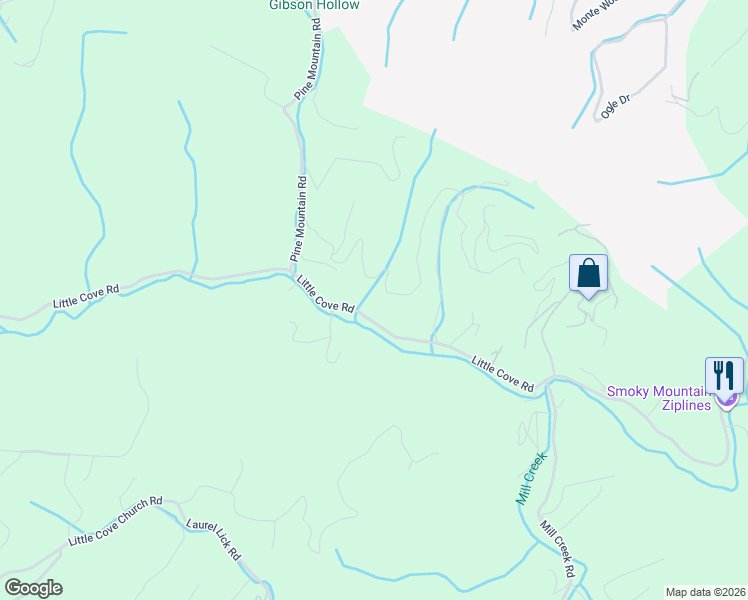 map of restaurants, bars, coffee shops, grocery stores, and more near 1030 Little Cove Road in Sevierville