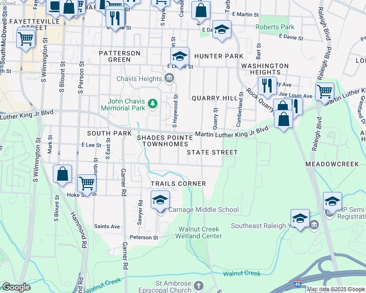 map of restaurants, bars, coffee shops, grocery stores, and more near 1027 Gregg Street in Raleigh