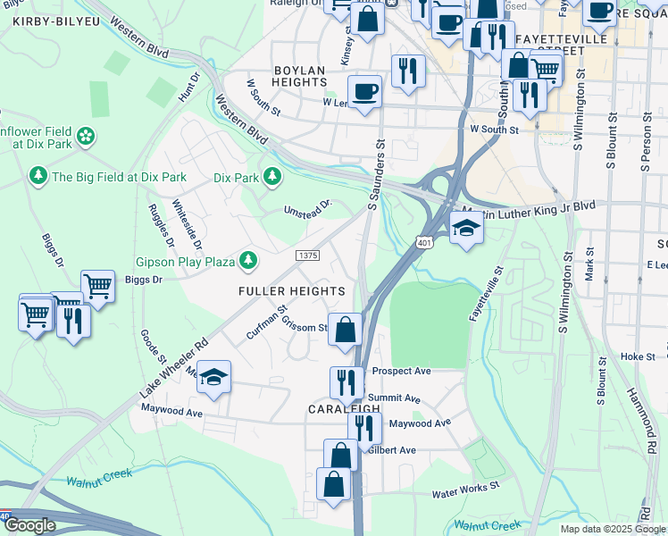 map of restaurants, bars, coffee shops, grocery stores, and more near 1213 Lake Wheeler Road in Raleigh