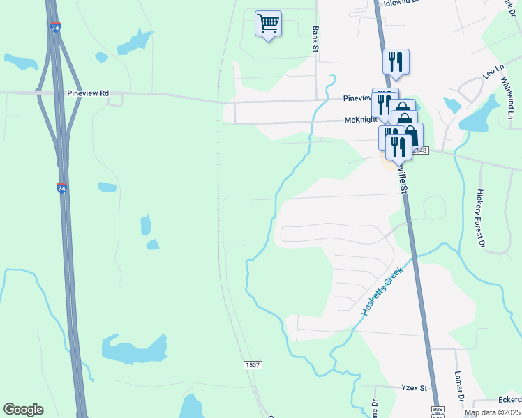 map of restaurants, bars, coffee shops, grocery stores, and more near 429 Northwood Drive in Asheboro
