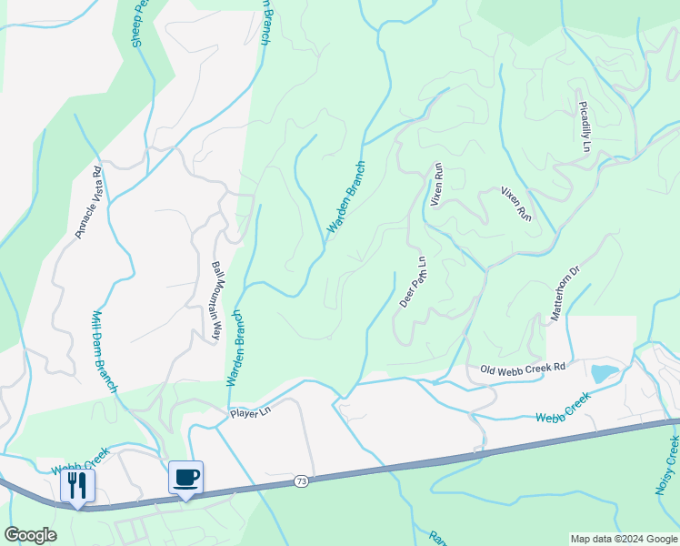 map of restaurants, bars, coffee shops, grocery stores, and more near 3649 Moonshine Way in Gatlinburg