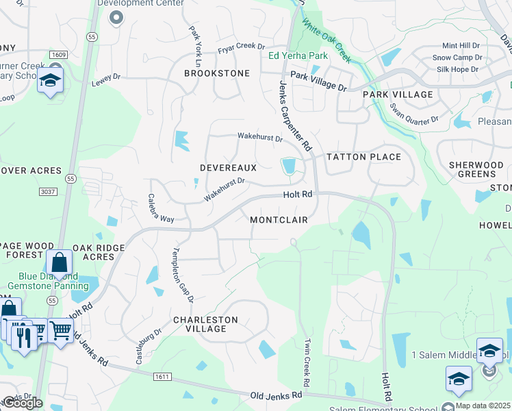 map of restaurants, bars, coffee shops, grocery stores, and more near 106 Hoboken Court in Apex