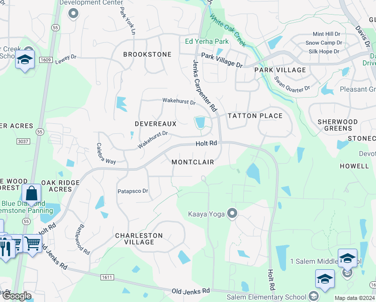 map of restaurants, bars, coffee shops, grocery stores, and more near 306 Sir Brennan Court in Apex