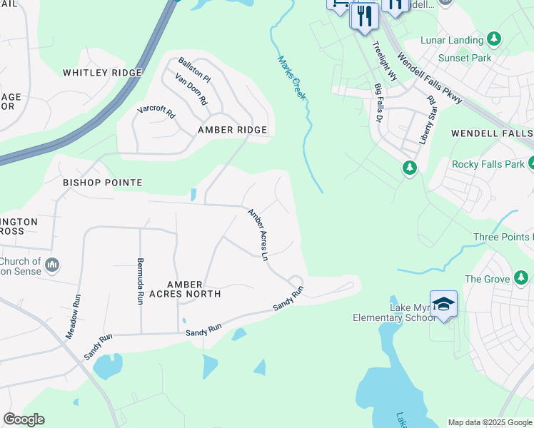 map of restaurants, bars, coffee shops, grocery stores, and more near 5708 Hatch Street in Knightdale