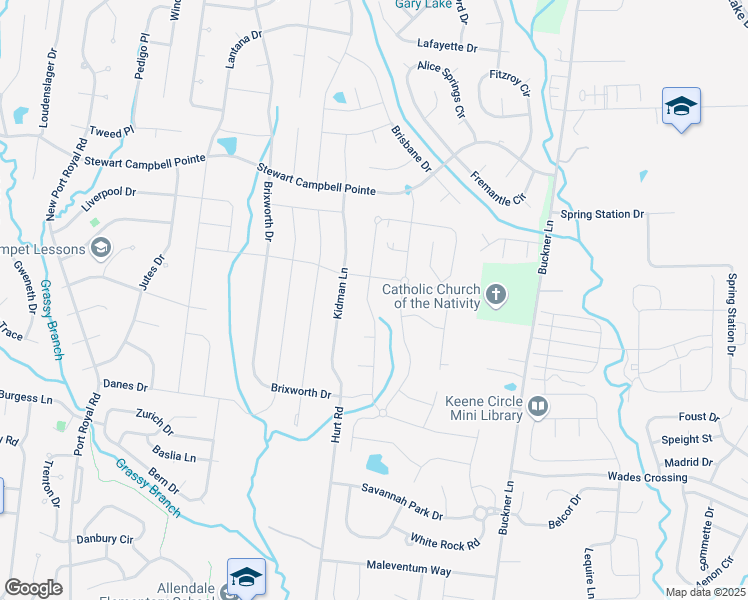 map of restaurants, bars, coffee shops, grocery stores, and more near 1383 Round Hill Lane in Spring Hill