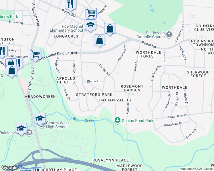 map of restaurants, bars, coffee shops, grocery stores, and more near 627 Glenbrook Drive in Raleigh