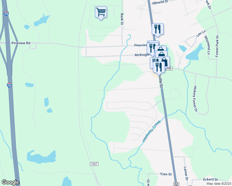 map of restaurants, bars, coffee shops, grocery stores, and more near 323 Northwood Drive in Asheboro