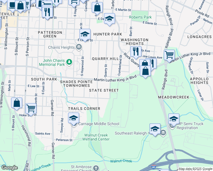 map of restaurants, bars, coffee shops, grocery stores, and more near 1010 Coleman Street in Raleigh