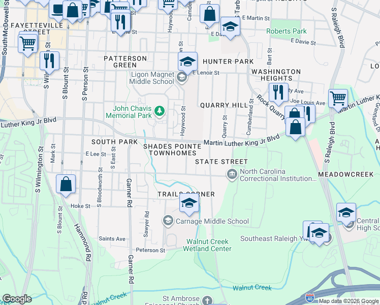 map of restaurants, bars, coffee shops, grocery stores, and more near 1006 Gregg Street in Raleigh