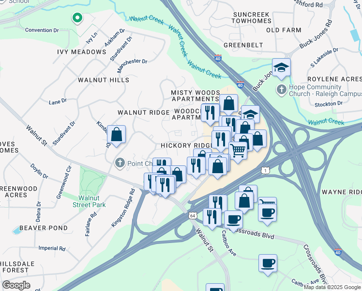 map of restaurants, bars, coffee shops, grocery stores, and more near 106 Rubin Court in Cary