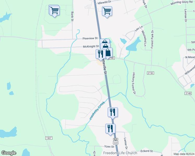 map of restaurants, bars, coffee shops, grocery stores, and more near 115 Northwood Drive in Asheboro