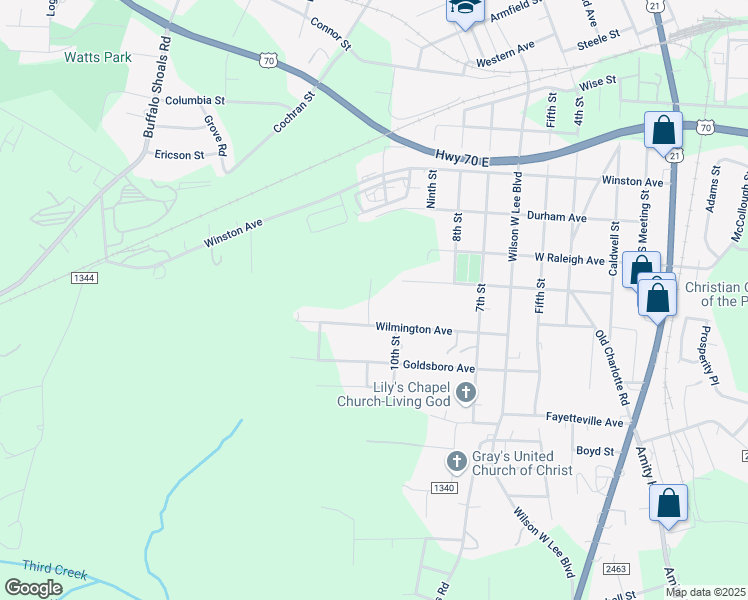 map of restaurants, bars, coffee shops, grocery stores, and more near 1365 11th Street in Statesville