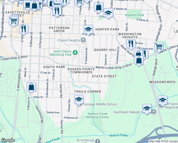 map of restaurants, bars, coffee shops, grocery stores, and more near 1019 Gregg Street in Raleigh