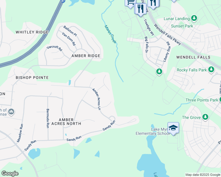 map of restaurants, bars, coffee shops, grocery stores, and more near 1037 Spawn Place in Knightdale