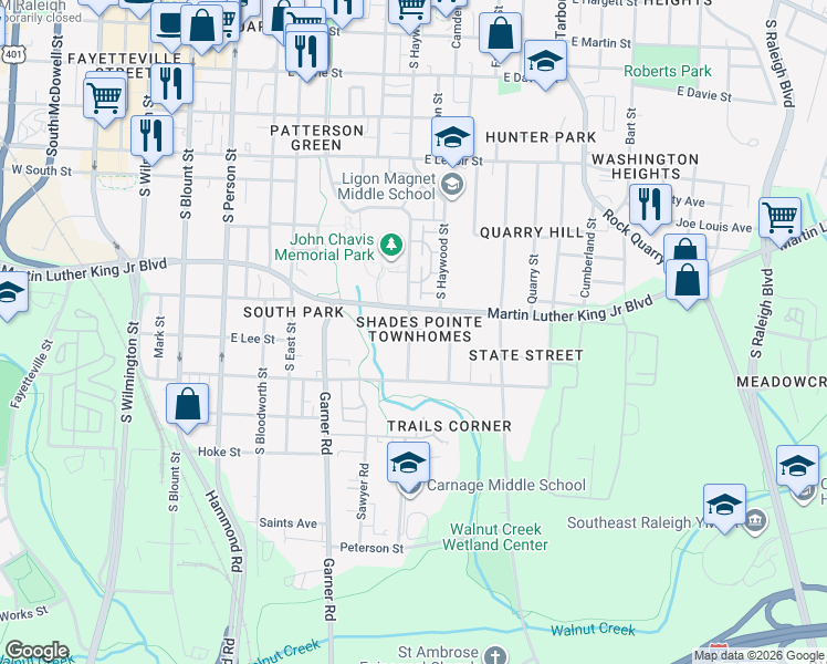 map of restaurants, bars, coffee shops, grocery stores, and more near 1010 Holmes Street in Raleigh