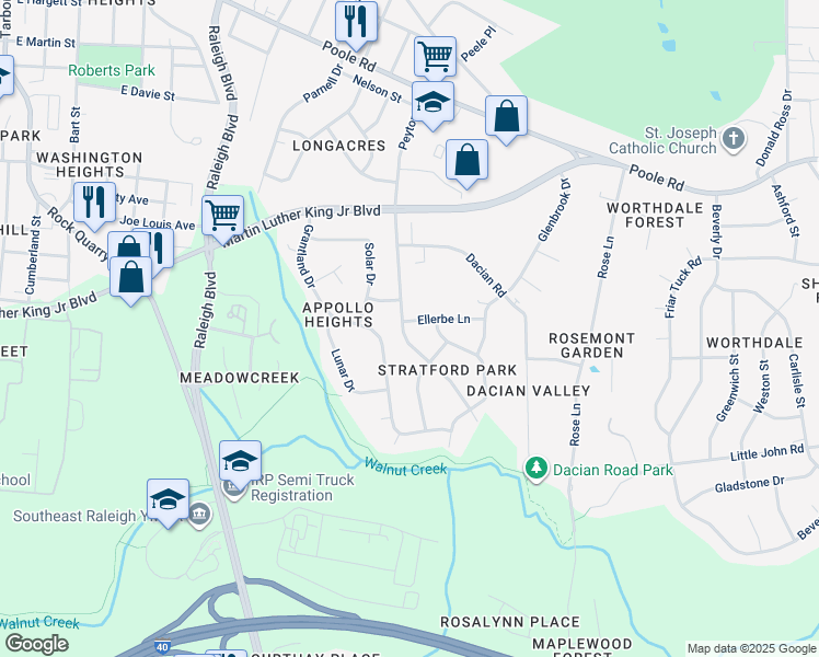 map of restaurants, bars, coffee shops, grocery stores, and more near 701 Peyton Street in Raleigh