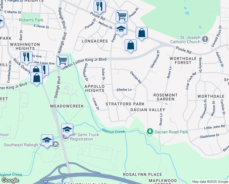 map of restaurants, bars, coffee shops, grocery stores, and more near 701 Peyton Street in Raleigh