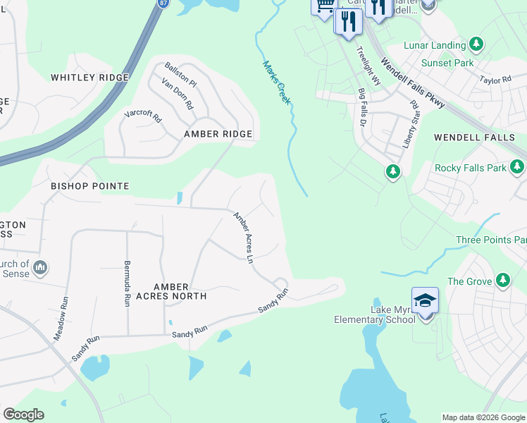 map of restaurants, bars, coffee shops, grocery stores, and more near 1037 Spawn Place in Knightdale