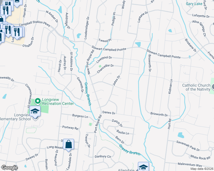 map of restaurants, bars, coffee shops, grocery stores, and more near 2115 Parliament Drive in Thompson's Station