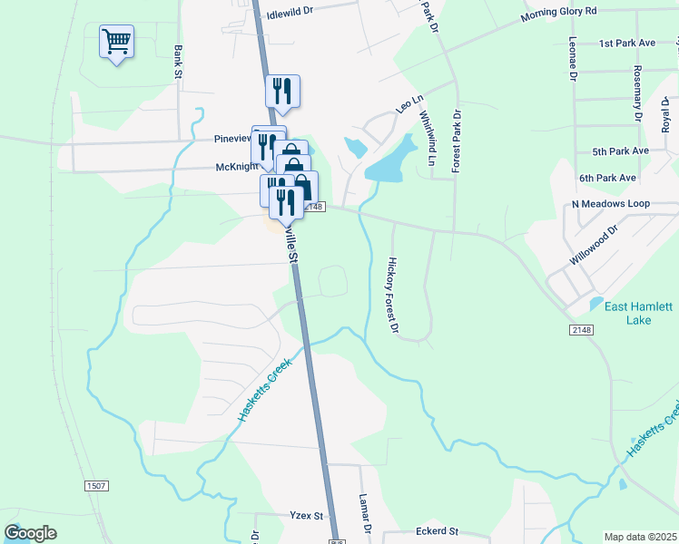 map of restaurants, bars, coffee shops, grocery stores, and more near 1008 Ashewood Circle in Asheboro
