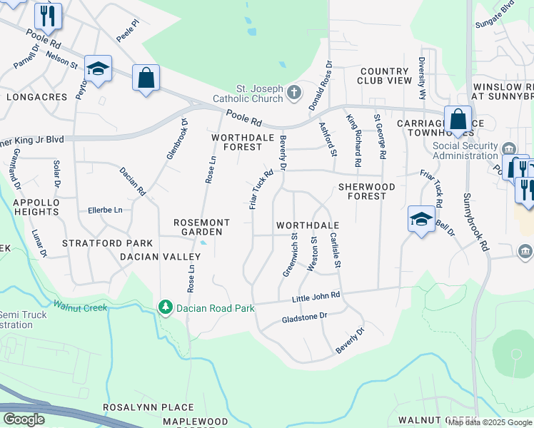 map of restaurants, bars, coffee shops, grocery stores, and more near 824 Beverly Dr in Raleigh