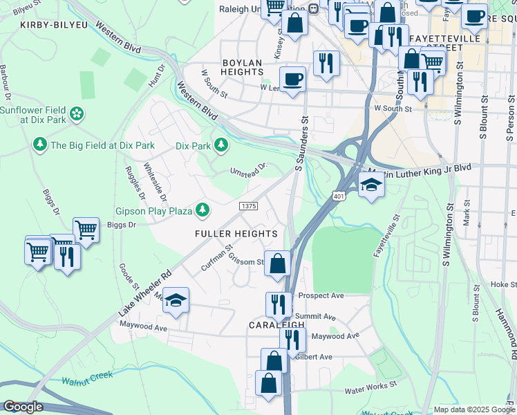 map of restaurants, bars, coffee shops, grocery stores, and more near 1213 Lake Wheeler Road in Raleigh