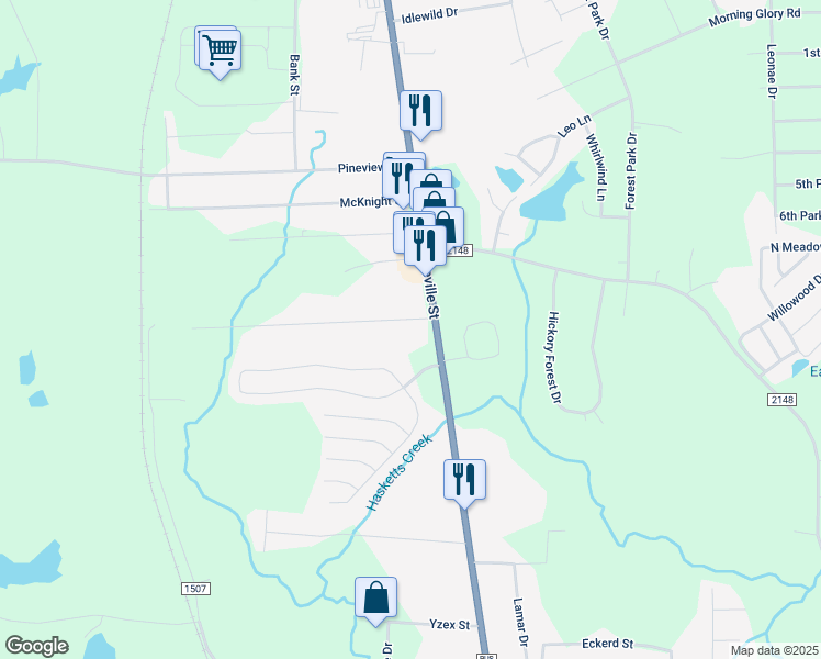 map of restaurants, bars, coffee shops, grocery stores, and more near 105A Northwood Drive in Asheboro