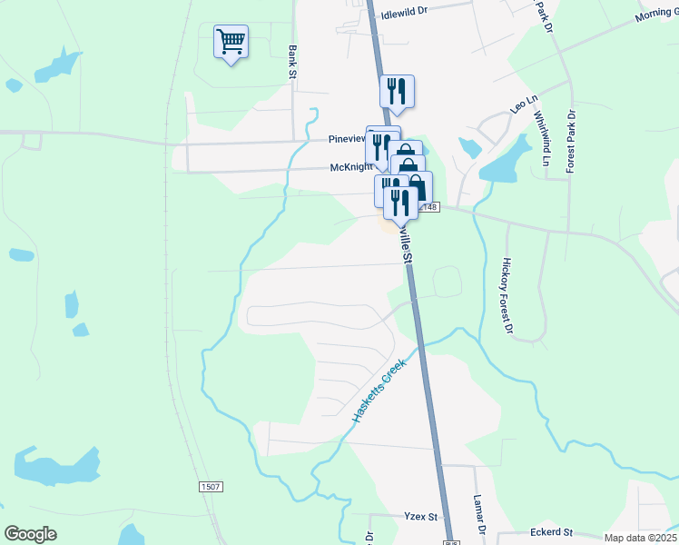 map of restaurants, bars, coffee shops, grocery stores, and more near 221 Northwood Drive in Asheboro