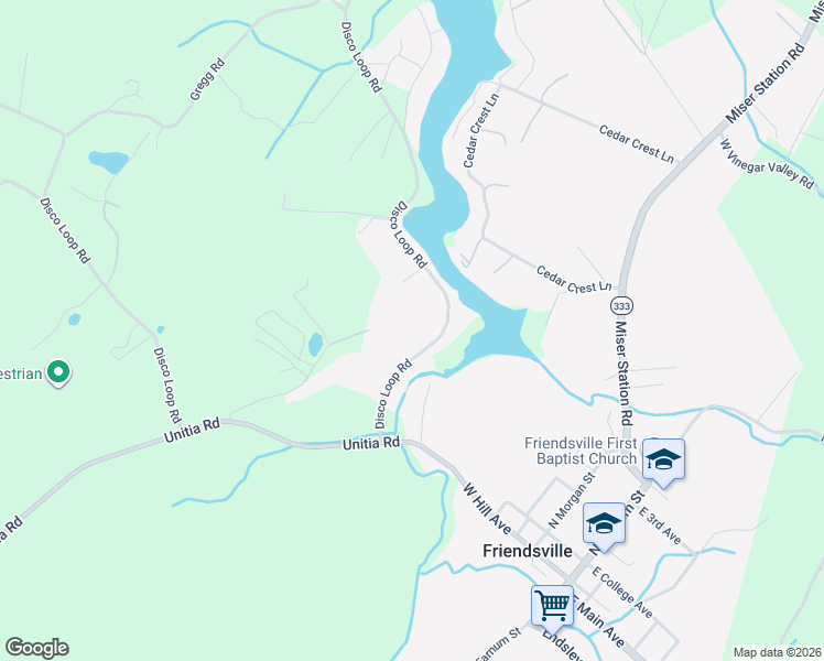 map of restaurants, bars, coffee shops, grocery stores, and more near 205 Disco Loop Road in Friendsville