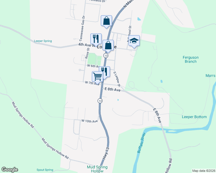 map of restaurants, bars, coffee shops, grocery stores, and more near 48 East 7th Avenue in Lobelville